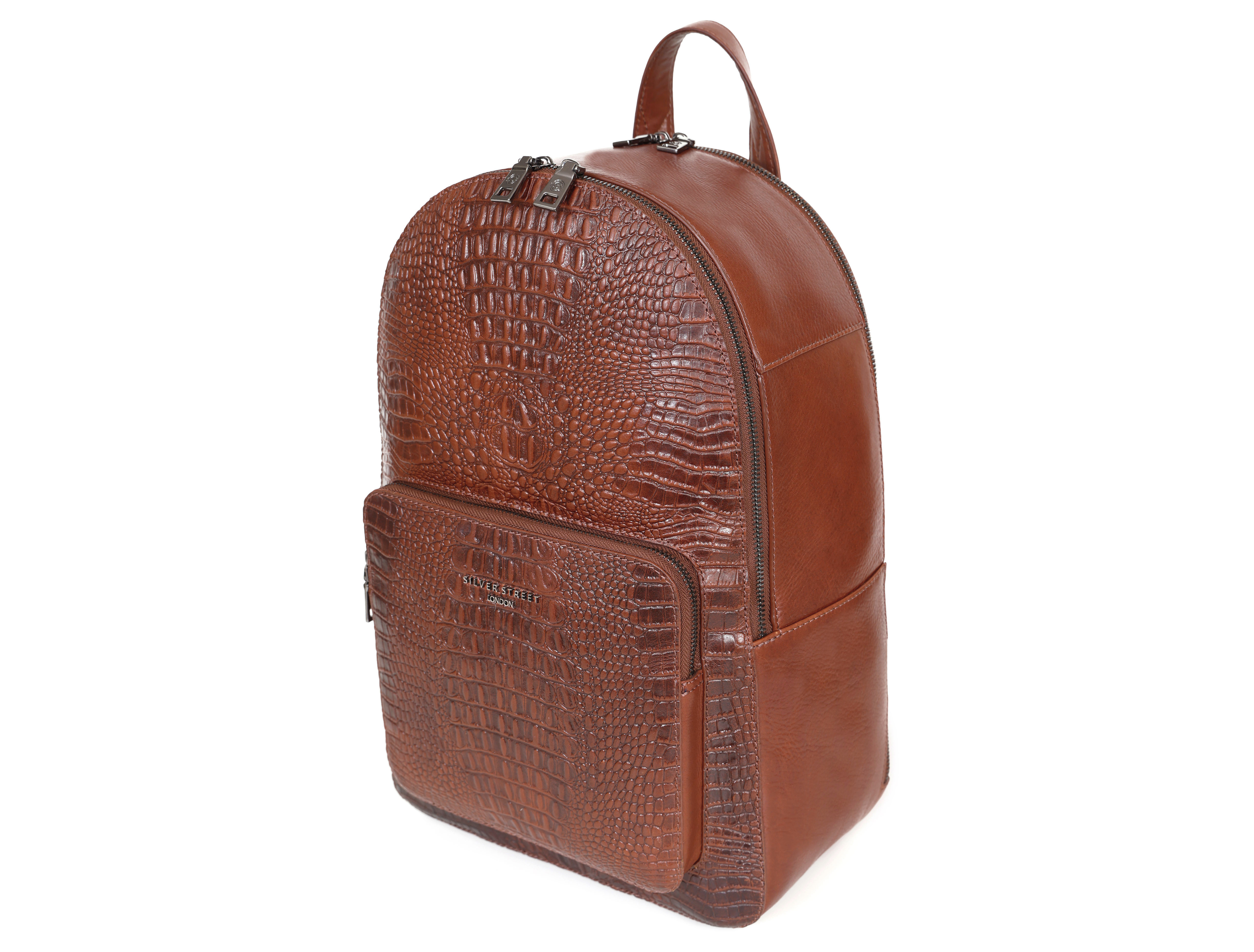 Croco Textured Leather Backpack For Men Silver Street London