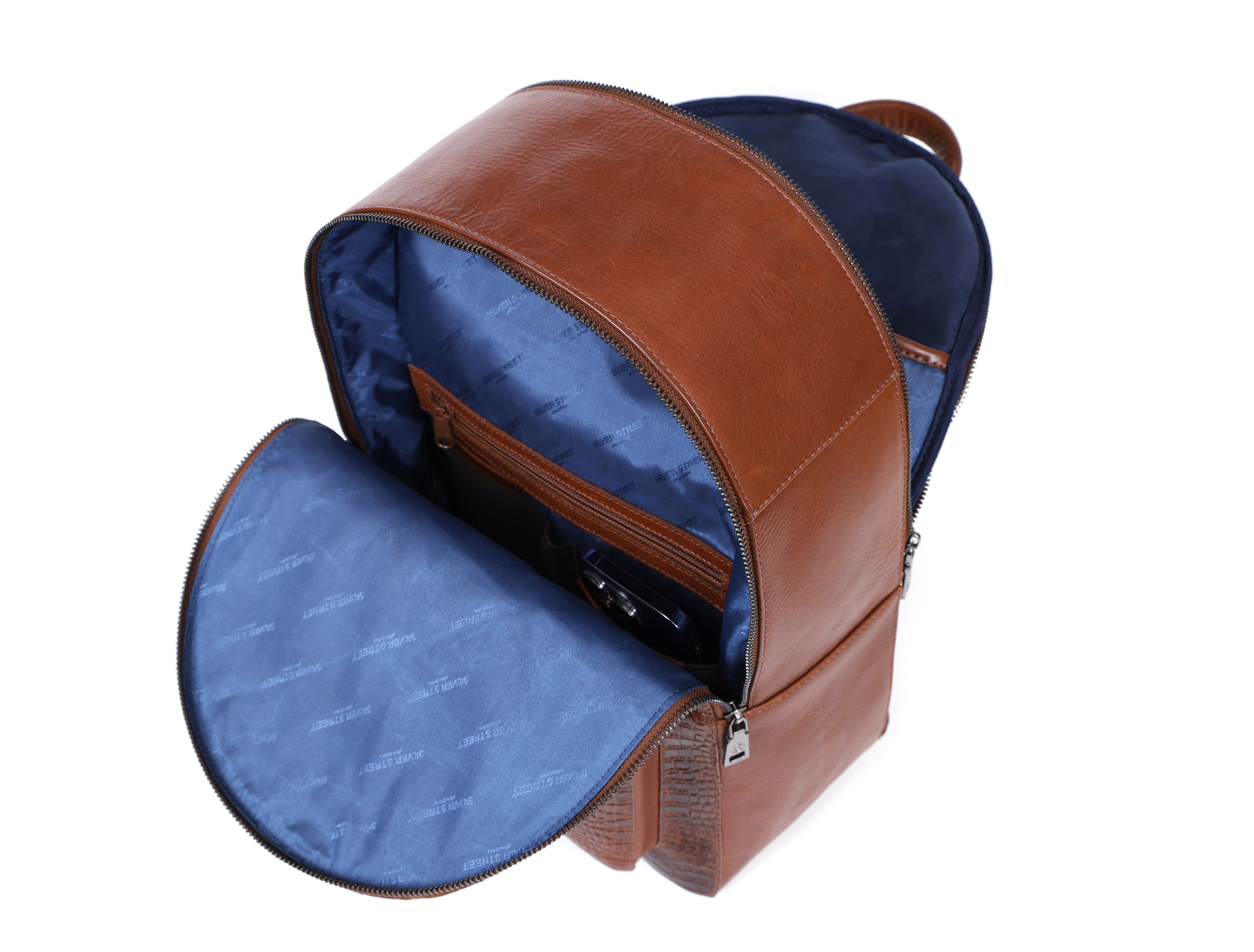 Mens blue deals leather backpack