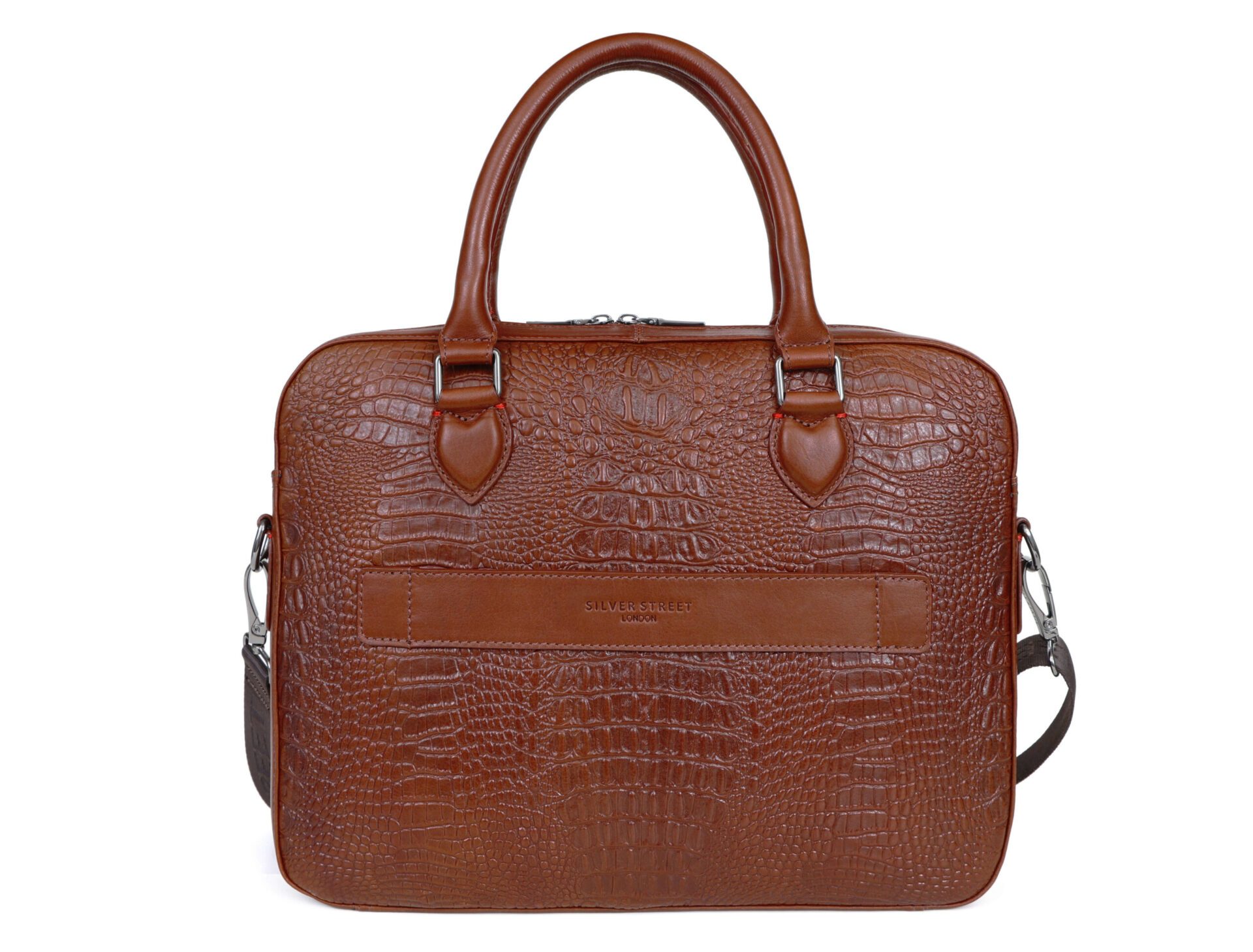 CROCO Textured Leather Slim Laptop Bag Silver Street London
